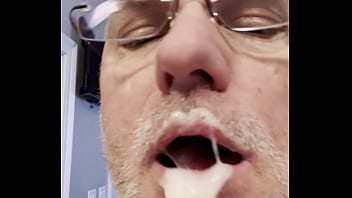 Licking My Own Cum From My Hand, Then Swallowing It