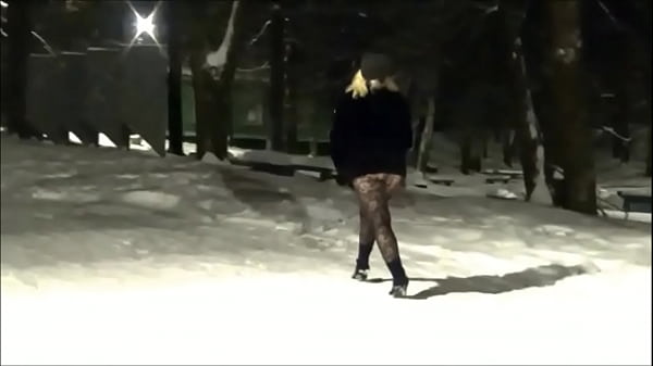 New Year' Eve Night Walk In Nylon Tights Without A Skirt