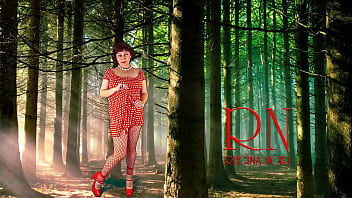 Pin-up Lady Posing In The Forest. She Shows Her Tits And Pussy. Mesh Tights. Regina Noir