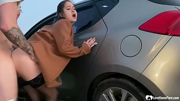 Picked Up Babe Gets Fucked By The Car - stockings, babe, blowjob, brunette, amateur, homemade, closeup, POV, legs, doggy-style, pickup, sexy - Video 604617