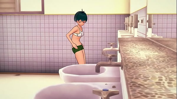 Almost Naked Girl Pissing In Men' Bathroom