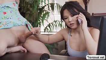 Busty Tgirl Fucks Her Asian Wife While Cleaning