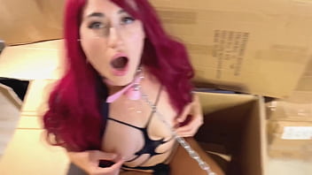 Young Hot Girl From The Box On A Leash Sexually Caresses Her Nipples And Shows Her Tits, Boobs