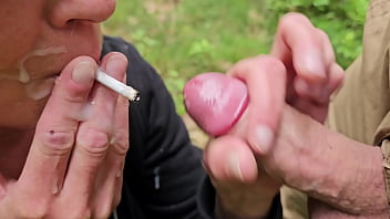 Smoking Two Cigarettes And Give Him Blow Job With Cumshoot On My Face When I Smoked - licking, outdoor, milf, blowjob, handjob, amateur, homemade, POV, fetish, spitting, housewife, beaut - Video 359843