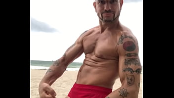 Flexing At The Beach - pornstar, tan, tattoos, fit, muscles, ripped, abs, beach-body - Video 293871
