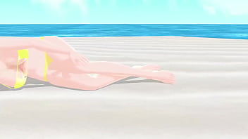 【emma】 Blonde Anime Girl Tried On Micro Bikinis On The Beach.