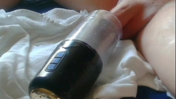 My Husband And His Big Cock Trying Out An Automatic Male Masturbator