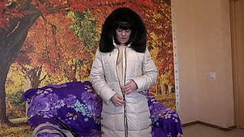 Milf In A Down Coat, In A Hood With Fur Trim Sucks A Big Dildo In Different Positions. Amateur Fetish.