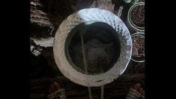 Desperate Piss Into Standing Flower Pot!