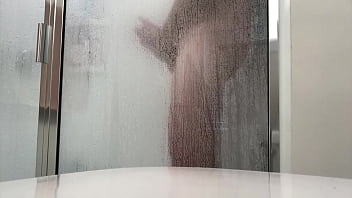 Stroking Long Cock Masturbation With Two Hands In Shower Until He Cums