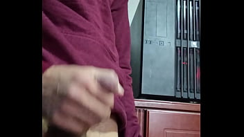 Latina Cums On Her Cock In Front Of Her Computer