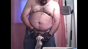 Kspigbear Shoots His Load All Over A Dirty Jock After A Long Day In Gloves At The Shop