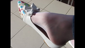New White Sissy Pumps And Nylons, Shoeplay On The Balcony By Isabelle-sandrine