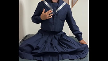 Sissy Crossdresser Masturbating In Girls_ Uniform - 3