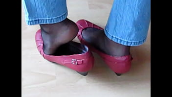 Red Wedge Pumps, Nylons And Jeans - Shoeplay By Isabelle-sandrine