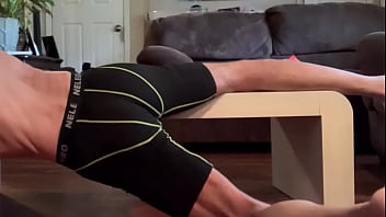Bike Shorts Underwear Butt And Bulge Stretching On Table With Sound