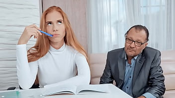 Dumb Russian Redhead Taking Care Of Old Teacher' Grades To Pass Exam