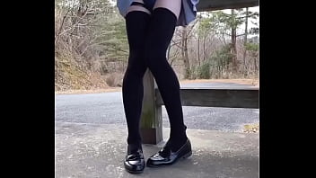 Masturbating Outside - stockings, toys, masturbation, dick, masturbate, public, cute - Video 212573