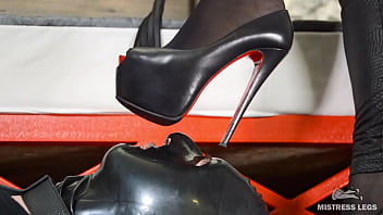 Mistress Hard Trampling Slave Barefoot In Nylon Socks And In High Heels