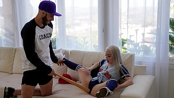 Tiny Rookie Haley Spades Learning To Lay Baseball From Her Coach - Tinygal