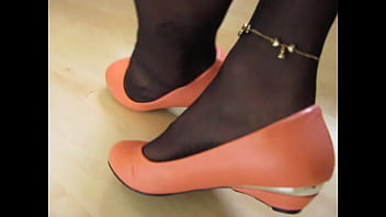 Orange Leather Kitten Heels And Black Nylons, Shoeplay By Isabelle-sandrine