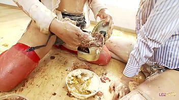 The Dirty Lesbian Food Fight Ends With Sex Toys Pounding Their Quivering Little Cunts