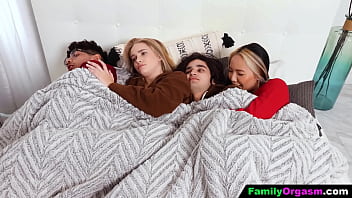 Familyorgasm - Siblings And Their Stepsister Are Freezing And Need To Warm Up