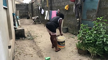 At The Wellspring Two Friends With Monster Cock Fuck A House Maid Who Was Doing Her Home Chores Outdoor While Other Neighbors Were Away To Work.