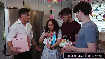 Three Stepsons Have Group Anal Sex With Their Stepmom On Her Bd
