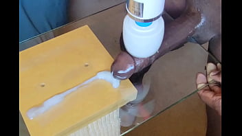 Vibrating Wand Makes Black Dick Cum