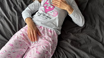 Horny Teen In Pajama Masturbate Fingering Pussy Squirting And Get Cumshot From Big Dick
