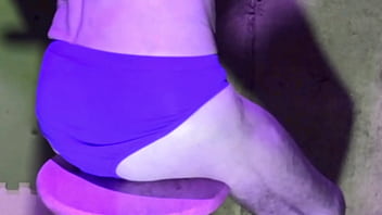 Preview Stretching In Basement On Stool In Briefs - Color Changing
