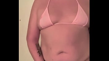 Bunny Chubby Sissy Jinna In Micro Bikini And Small Chastity Cage. Show Her Body And Enjoy Anal Toying