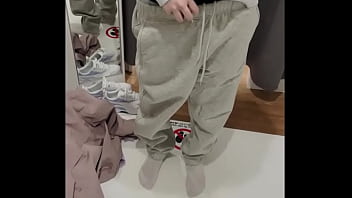 Amateur Taking Off His Pants And Taking A Selfie Of His Panties In The Fitting Room Of A Clothing Store.