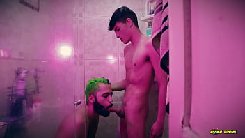 Camilo Brown Caught Hot Twink Andres Zp Jerking To Him And Invited Him Into The Shower For An Amazing Blowjob
