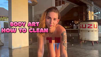 Stunning Body Art House Cleaning By Sexy Brunette Girl