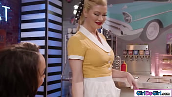 Busty Milf Waitress Licks Ebony Customers Pussy In Her Diner