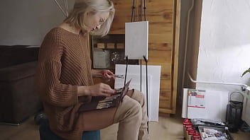 Painting A Pussy Flower - blonde, sexy, babe, pornstar, glasses, boots, female, beauty, natural-tits, solo-girl, white-girl, b - Video 90410