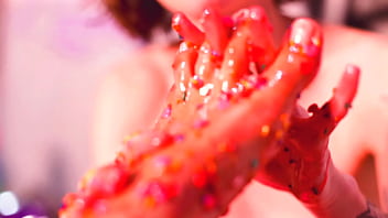 Making Her Feet Totally Messy - Lesbian-blonde-latina-sexy-brunette-food-dirty-moaning-domination-fetish-close-up-feet-f