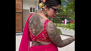 Backless Saree Model And Full Body Tatoo