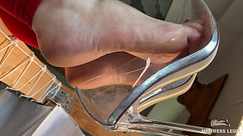 Dangling Transparent High Heel Shoes On My Bare Feet, Closeup Foot Fetish