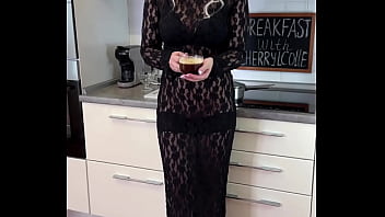 Breakfast With Cherrylcolle - stockings, ass, food, amateur, homemade, busty, glasses, booty, solo, lingerie, domination, fetish, - Video 72865