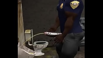 Spying On Humongous Black Bull Cop As He Pisses