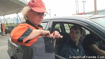 Old Bitch Swallows Two Cocks Outdoors