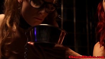 Lezdom Bdsm Sub Gagging On Big Dildo